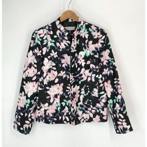 Kasper Blazer Size 8 Pink Blue Black Floral Jacket Career Colorful Office Work